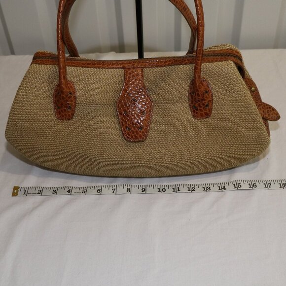 Eric Javits Women's Straw Rafia Shoulder Bag East West Design Croc Embossed Tan - Picture 7 of 13